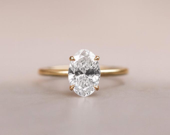 Featured listing image: Oval 1.55ct Moissanite Engagement Ring: 14K Gold Handmade Solitaire