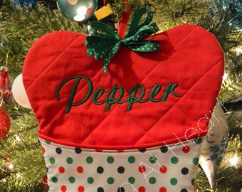 Pet Christmas Stocking, Dog Christmas Stocking, Bone Shaped, Personalized, Polka Dots, FREE SHIPPING