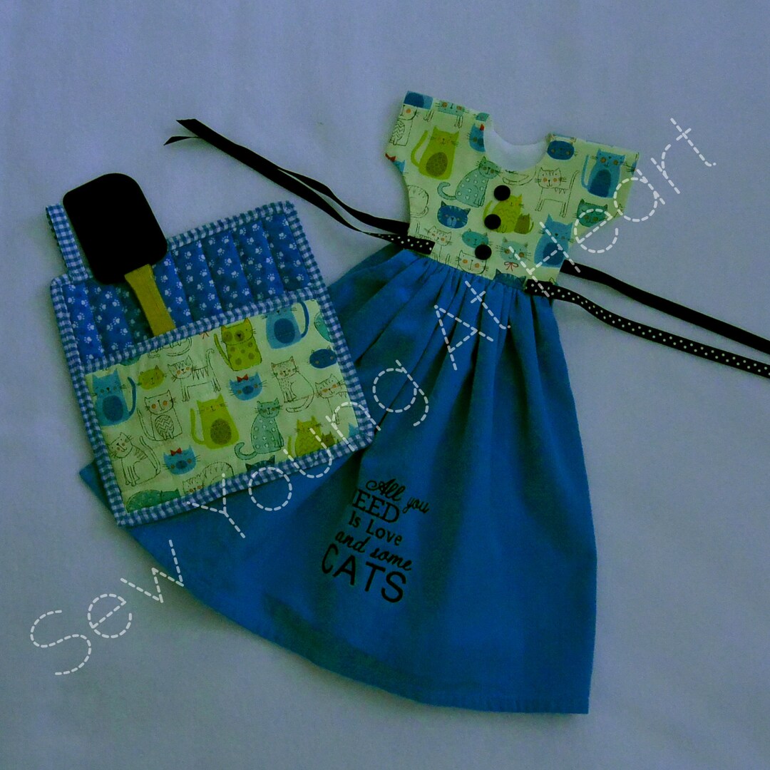 Kitchen Towel Dress and Potholder Gift Set, Aqua, Cats Etsy
