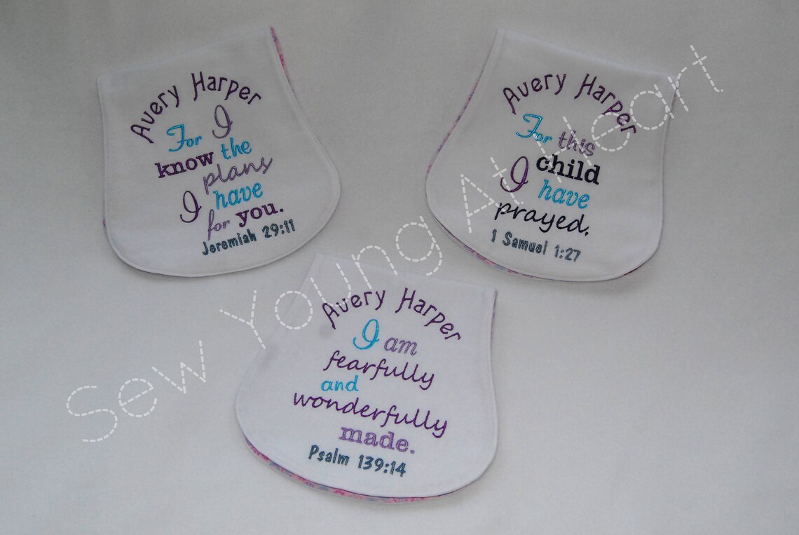 Set of Three Bible Verse Burp Cloths Lavender Turquoise and Etsy