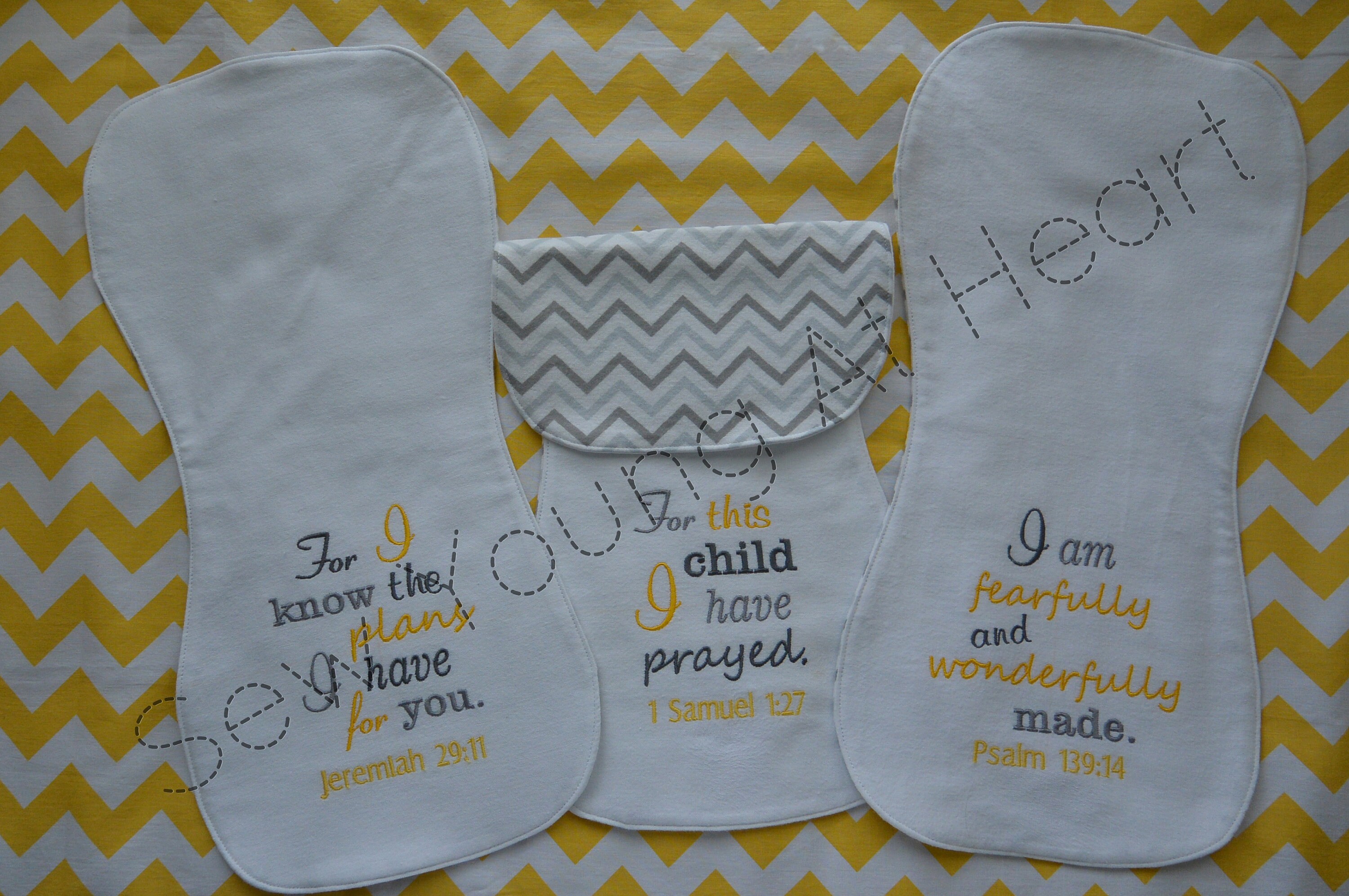 Set of Three Bible Verse Burp Cloths Gray and Yellow Etsy