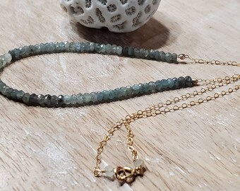 Moss Aquamarine, Faceted, Ombre, March Birthstone, 14k Gold Filled, Beaded, Necklace
