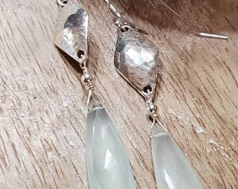 Chalcedony, Wire Wrapped, Sterling Silver, Dangle Earrings