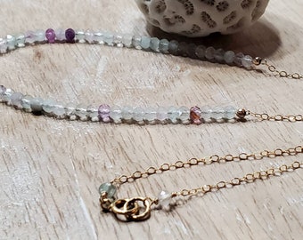 Fluorite, Faceted, 14k Gold Filled, Beaded, Wire Wrapped, Spring Clasp Closure, Beaded Necklace