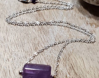 Amythyst, Sterling Silver, Pendant, Semiprecious Stone, Gemstone, Unique Shape, Purple Amythyst, Necklace