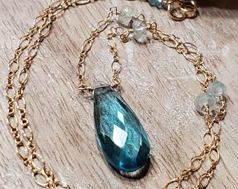 Aquamarine, Aquamarine Quartz, Faceted, 14k Gold Filled, Wire Wrapped, Gemstone, Pendant, Necklace