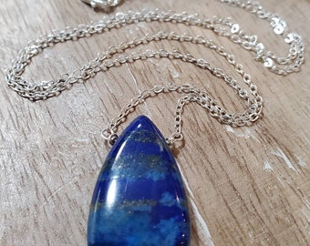 Lapis Lazuli, Pendant, Sterling Silver, Wire Wrapped, Lobster Claw Clasp, Necklace