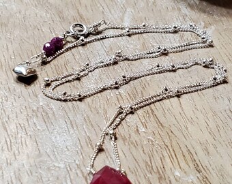 Ruby, Faceted, Briolette, Sterling Silver, Satellite, Pendant, Wire Wrapped, Charm, Valentine's Day, Necklace