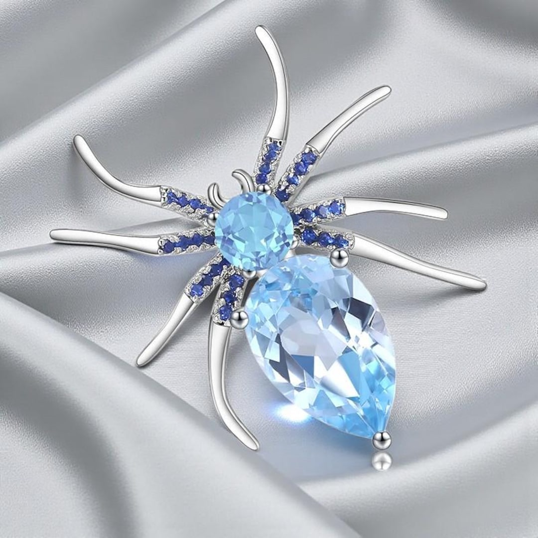 Sky Blue Topaz Spider Brooch | 925 Sterling Silver Vintage Spider Pin ...