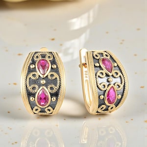 Ruby Symmetry Hoop Earrings 925 Sterling Silver