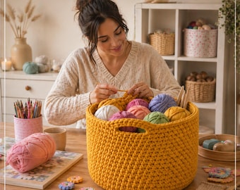 Chunky Crochet Storage Basket Pattern PDF – Modern Rope Organizer (Digital Download)