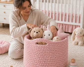 Patrón PDF para cesta de almacenamiento de ganchillo grueso – Organizador de cuerda moderno (Descarga digital)