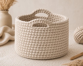 Chunky Crochet Storage Basket Pattern PDF – Modern Rope Organizer (Digital Download)