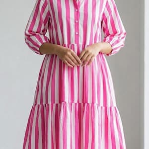 Pink Striped Dress - Etsy UK