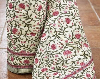 Hand Block Print Cotton Quilt, Floral Indian Razai, Jaipuri Bedspread, Boho Throw Blanket,Quilt