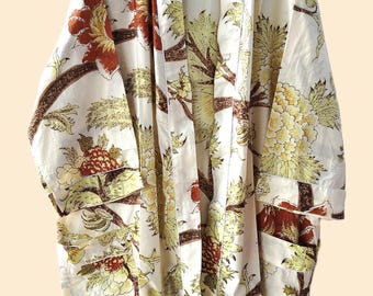 Hand Block Floral Cotton Kimono Robe – Boho Lounge Cover Up with Pockets