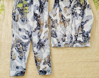 Hand Block Print Cotton Pajama Set | Floral Breathable Sleepwear, Lounge Set ,robe