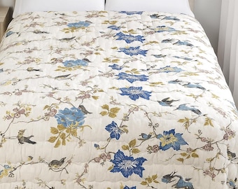 Hand Block Floral Print Cotton Quilt: Lightweight Jaipuri Razai Double Size