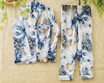 Hand Block Print Cotton Pajama Set | Floral Breathable Sleepwear, Lounge Set ,robe