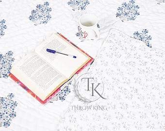 Manta de algodón estampada con diseño floral hecha a mano, edredón: ligero indio Jaipuri Razai