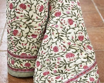 Handmade Jaipuri Razai Pink Floral Cotton Quilt,Indian Block Print Blanket,Lightweight Summer Quilt,Traditional Kantha Quilt Twin Queen King