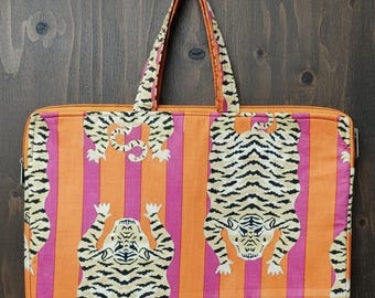 Hand Block Print Quilted Laptop Bag, Boho Cotton Sleeve with Handle (15.6 Inch)