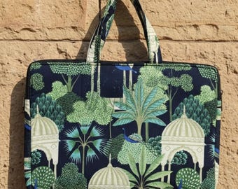 Hand Block Print Quilted Laptop Bag, Padded Cotton Sleeve, Boho Tote Women (15.6 Inch)