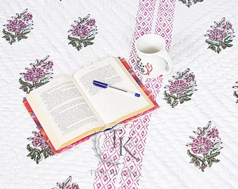 Manta de algodón estampada con diseño floral hecha a mano, edredón: ligero indio Jaipuri Razai