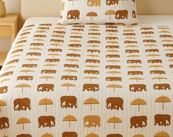 Hand Block Umbrella and camel desing Print Cotton Quilt: Lightweight Jaipuri Razai