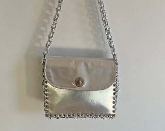 vintage 1960s silver leather crossbody purse w/ multi chain