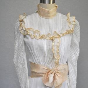 antique 1890s white cotton & silk skirt and bodice wedding dress set XXS
