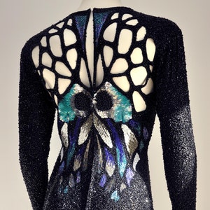 Robe de soirée papillon noire vintage des années 1980 très perlée XS/S