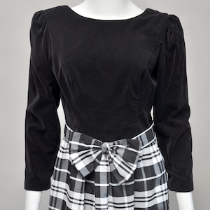 vintage 1980s white black plaid taffeta party dress holiday christmas M