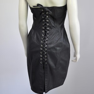 vintage 1980s black leather corset top sleeveless dress XS/S/M