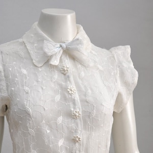 Vintage 1930er Jahre Organza Kleid mit Schleife und kurzem Arm, XS-S