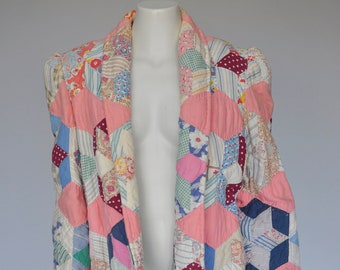 vintage 1930s quilt jacket w/ puffed shoulders XS-L