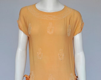 antique 1920s peach beaded tunic blouse top XS/S