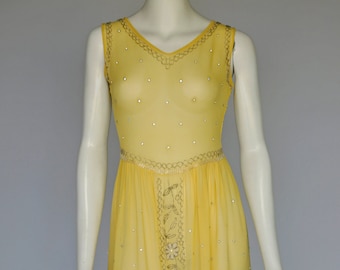 antique 1920s yellow dress w/ beading and sequins XS