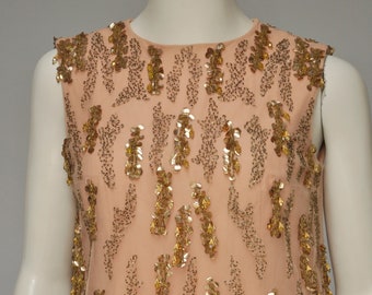 vintage 1960s beaded nude illusion party dress XS-M