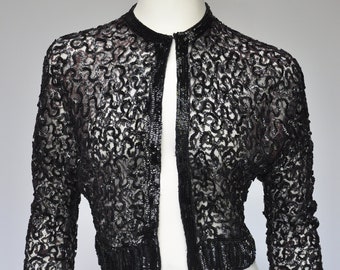 vintage 1950s black lace & sequin shrug top shirt party XS/S