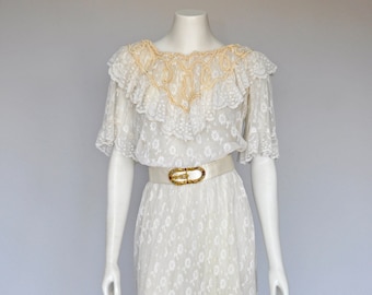 vintage antique 1900s Edwardian lace and silk wedding dress set XS/S