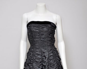 vintage 1950s Suzy Perette black coffin pleated sleeveless party dress XS
