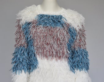 vintage 1980s color block shaggy oversized sweater