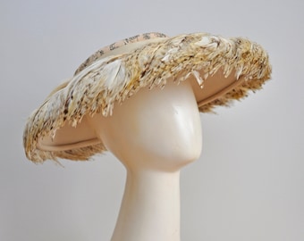 vintage 1950s new look feathered wide brim hat