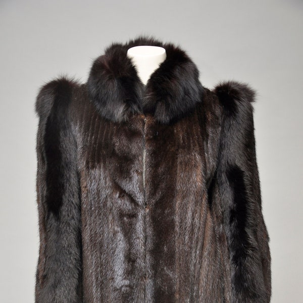 vintage 1970s 80s brown mink & fox fur jacket Mob Wife  S/M