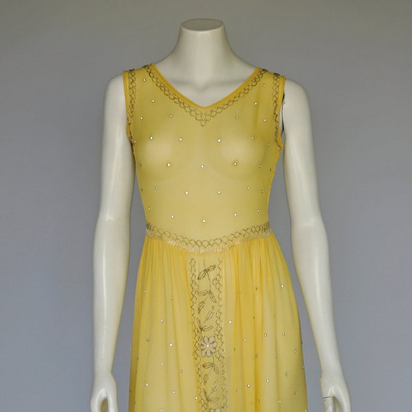 antique 1920s yellow dress w/ beading and sequins XS