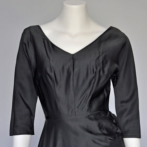 vintage 1950s black satin party dress with side bow XS