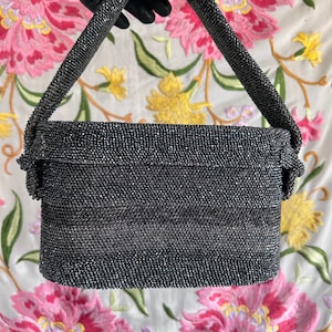 vintage 1940s black beaded box purse handbag w/ handle