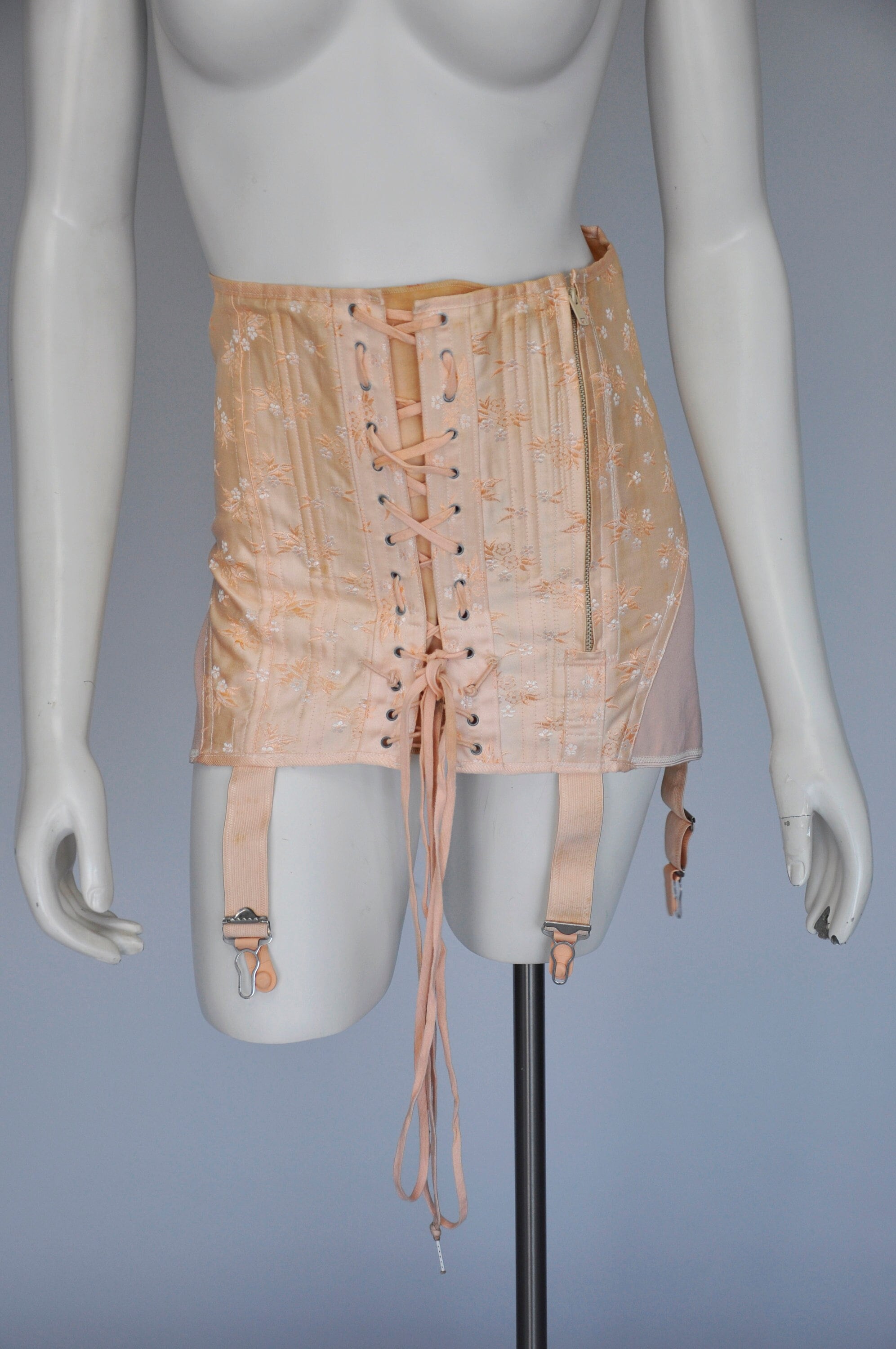 Vintage 40s Kellogg Corset Girdle Boned Lace Up Garters Deadstock in Box M
