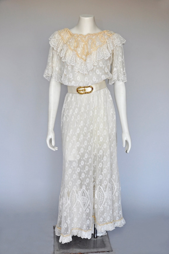 vintage Edwardian lace and silk wedding dress set 